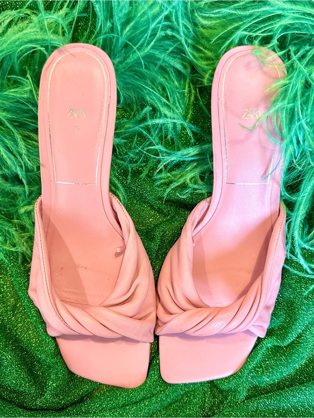 Zara Bubble Gum Pink Sandles with Acrylic Pink Heal. Size 9